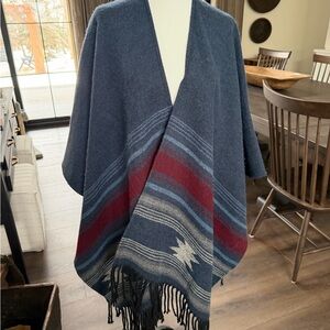 Charlie Paige Navy and Red Poncho with Fringe